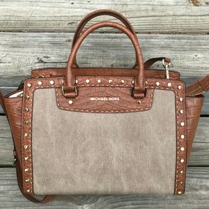 Michael Kors Selma Canvas Studded Satchel Purse New